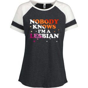 Lgbt Pride Nobody Knows IM A Lesbian Enza Ladies Jersey Colorblock Tee