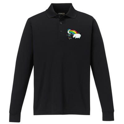 Leprechaun Puking On A Unicorn Performance Long Sleeve Polo