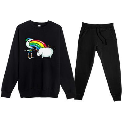 Leprechaun Puking On A Unicorn Premium Crewneck Sweatsuit Set