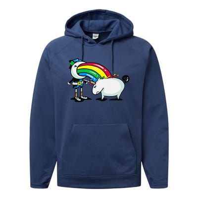 Leprechaun Puking On A Unicorn Performance Fleece Hoodie