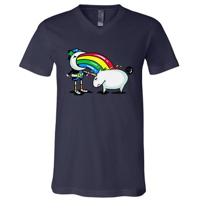 Leprechaun Puking On A Unicorn V-Neck T-Shirt