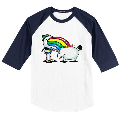 Leprechaun Puking On A Unicorn Baseball Sleeve Shirt