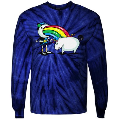 Leprechaun Puking On A Unicorn Tie-Dye Long Sleeve Shirt