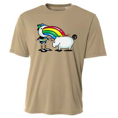 Leprechaun Puking On A Unicorn Cooling Performance Crew T-Shirt