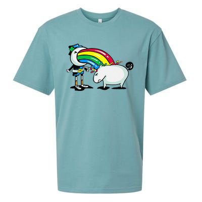 Leprechaun Puking On A Unicorn Sueded Cloud Jersey T-Shirt