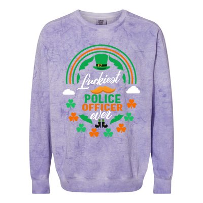 Luckiest Police Officer Ever Shamrock Top Hat St Patricks Da Gift Colorblast Crewneck Sweatshirt