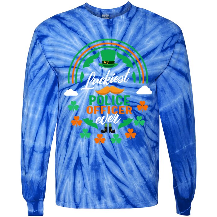 Luckiest Police Officer Ever Shamrock Top Hat St Patricks Da Gift Tie-Dye Long Sleeve Shirt