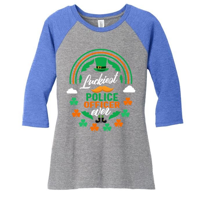 Luckiest Police Officer Ever Shamrock Top Hat St Patricks Da Gift Women's Tri-Blend 3/4-Sleeve Raglan Shirt