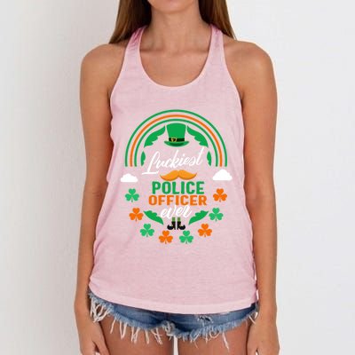 Luckiest Police Officer Ever Shamrock Top Hat St Patricks Da Gift Women's Knotted Racerback Tank