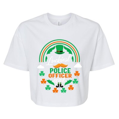 Luckiest Police Officer Ever Shamrock Top Hat St Patricks Da Gift Bella+Canvas Jersey Crop Tee