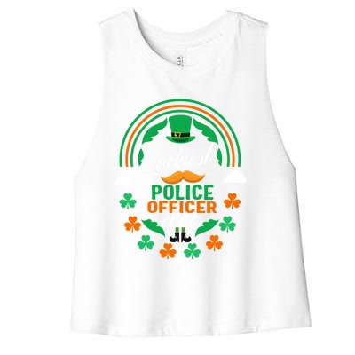 Luckiest Police Officer Ever Shamrock Top Hat St Patricks Da Gift Women's Racerback Cropped Tank