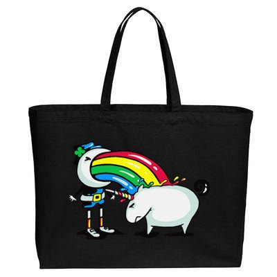 Leprechaun Puking On A Unicorn Cotton Canvas Jumbo Tote