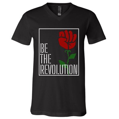 Leftist Protest Political Revolution Socialist Rose V-Neck T-Shirt