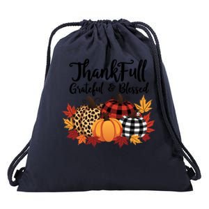 Leopard Plaid Pumpkin Thanksgiving Thankful Grateful Blessed Cool Gift Drawstring Bag