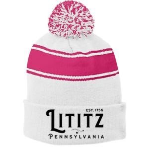 Lititz Pennsylvania Pa Lancaster County Cool Small Town Usa Stripe Pom Pom Beanie