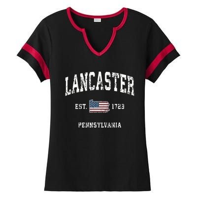 Lancaster Pennsylvania Pa Vintage American Flag Sports Desig Ladies Halftime Notch Neck Tee