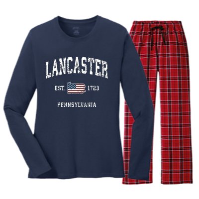 Lancaster Pennsylvania Pa Vintage American Flag Sports Desig Women's Long Sleeve Flannel Pajama Set 