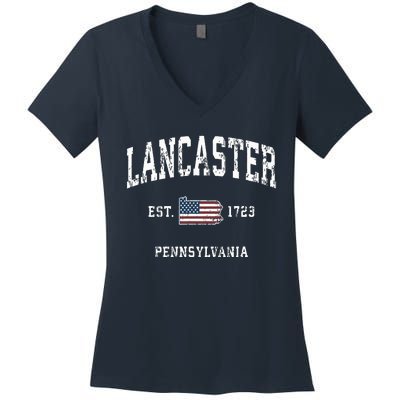 Lancaster Pennsylvania Pa Vintage American Flag Sports Desig Women's V-Neck T-Shirt