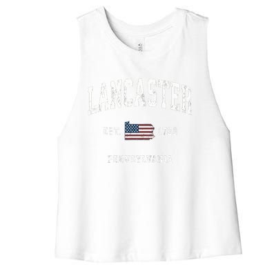 Lancaster Pennsylvania Pa Vintage American Flag Sports Desig Women's Racerback Cropped Tank