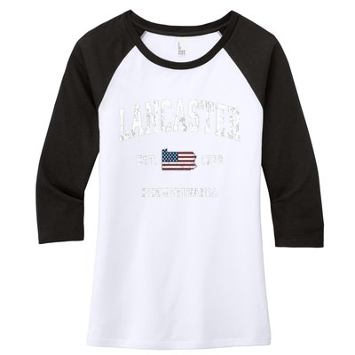 Lancaster Pennsylvania Pa Vintage American Flag Sports Desig Women's Tri-Blend 3/4-Sleeve Raglan Shirt