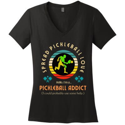 Love Pickleball - Pickleball Addict - Spread Pickleball Love Women's V-Neck T-Shirt