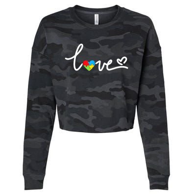 LOVE Puzzle Pieces Heart Autism Awareness Gifts Cropped Pullover Crew