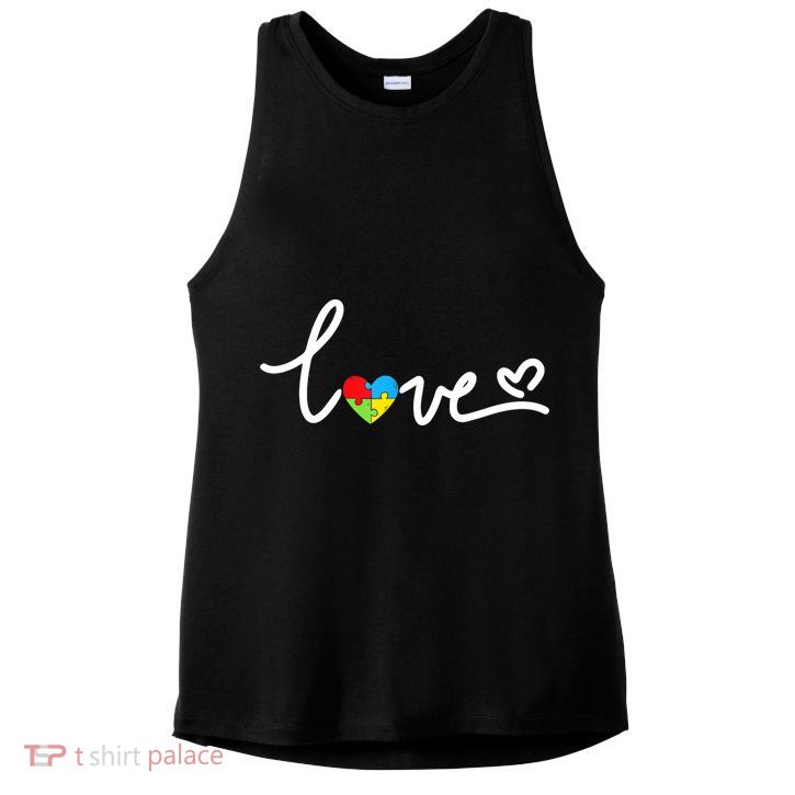 LOVE Puzzle Pieces Heart Autism Awareness Gifts Ladies PosiCharge Tri-Blend Wicking Tank