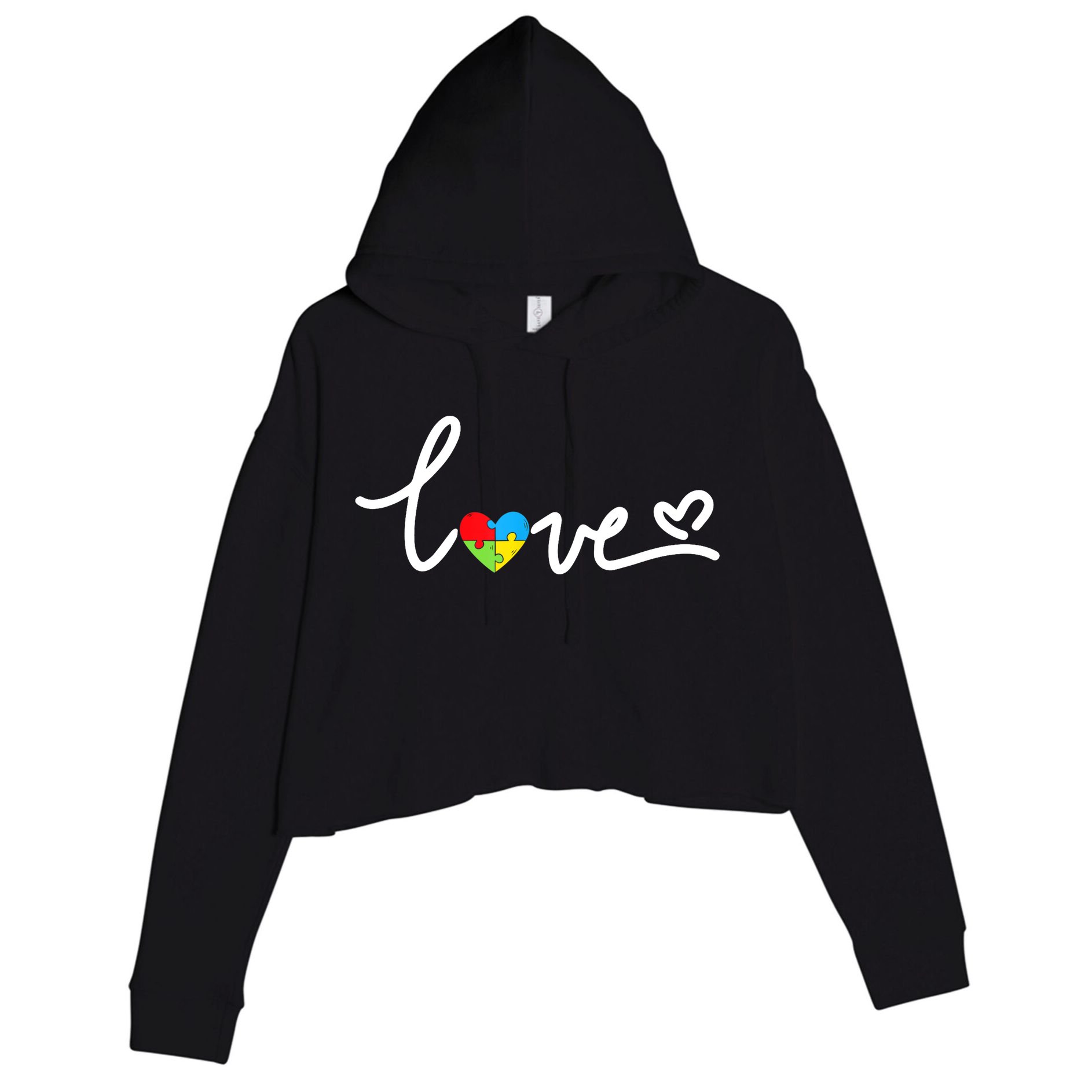 LOVE Puzzle Pieces Heart Autism Awareness Gifts Crop Fleece Hoodie