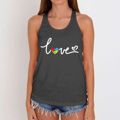 LOVE Puzzle Pieces Heart Autism Awareness Gifts Women's Knotted Racerback Tank