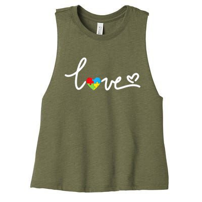 LOVE Puzzle Pieces Heart Autism Awareness Gifts Women's Racerback Cropped Tank