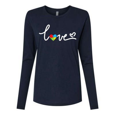 LOVE Puzzle Pieces Heart Autism Awareness Gifts Womens Cotton Relaxed Long Sleeve T-Shirt