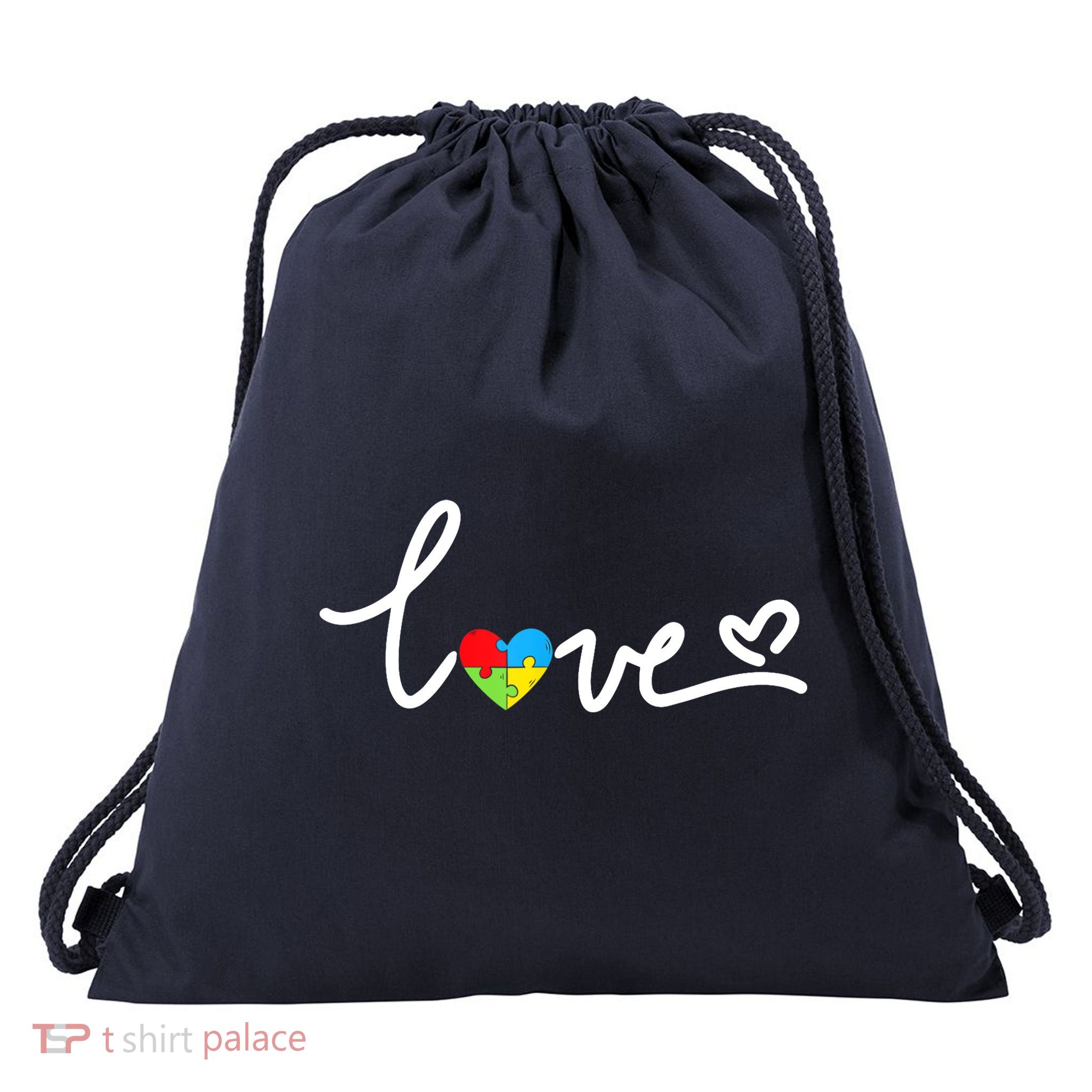LOVE Puzzle Pieces Heart Autism Awareness Gifts Drawstring Bag