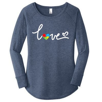 LOVE Puzzle Pieces Heart Autism Awareness Gifts Women's Perfect Tri Tunic Long Sleeve Shirt