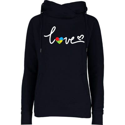 LOVE Puzzle Pieces Heart Autism Awareness Gifts Womens Funnel Neck Pullover Hood