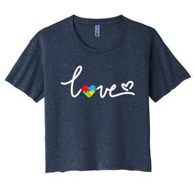 LOVE Puzzle Pieces Heart Autism Awareness Gifts Women's Crop Top Tee