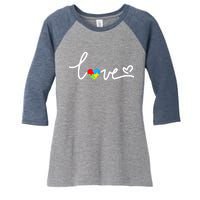 LOVE Puzzle Pieces Heart Autism Awareness Gifts Women's Tri-Blend 3/4-Sleeve Raglan Shirt