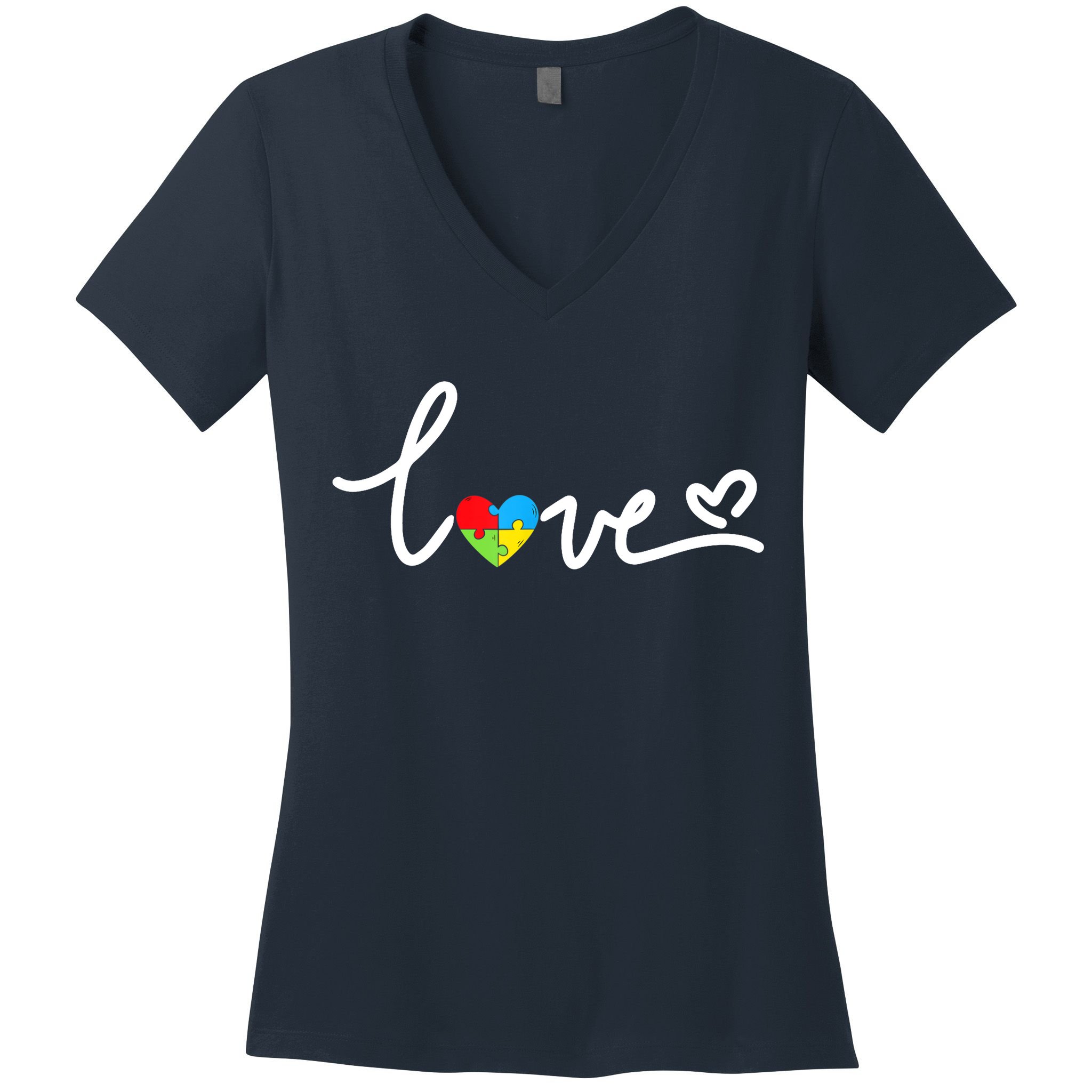 LOVE Puzzle Pieces Heart Autism Awareness Gifts Women's V-Neck T-Shirt