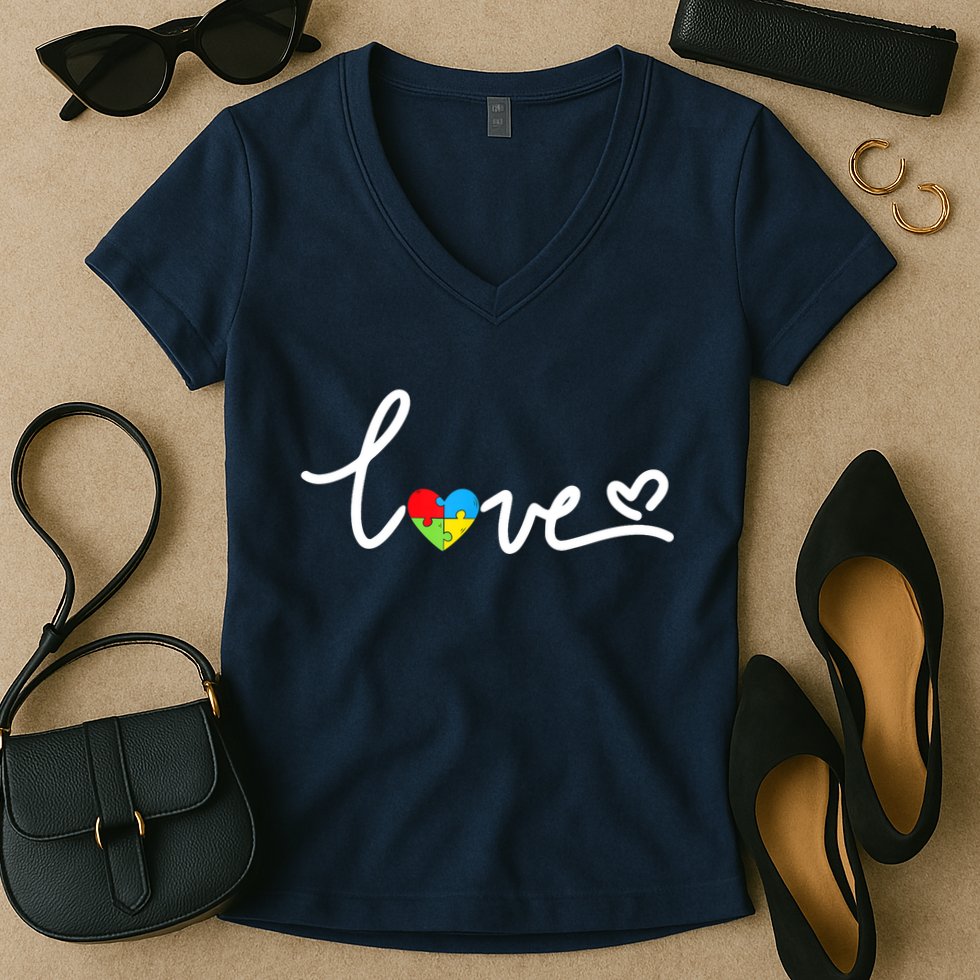 LOVE Puzzle Pieces Heart Autism Awareness Gifts Women's V-Neck T-Shirt
