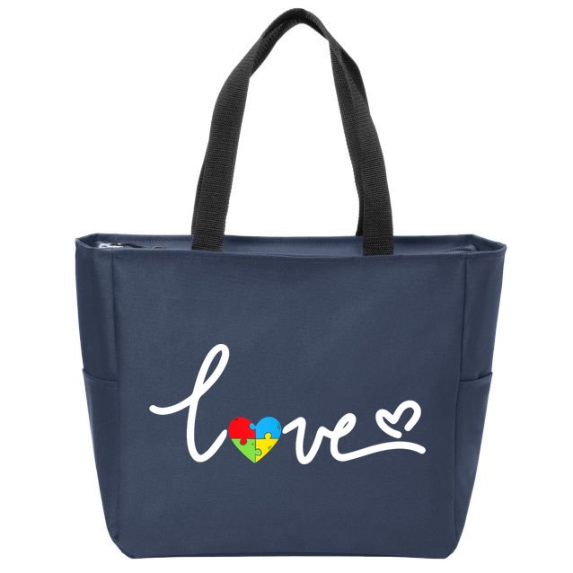 LOVE Puzzle Pieces Heart Autism Awareness Gifts Zip Tote Bag