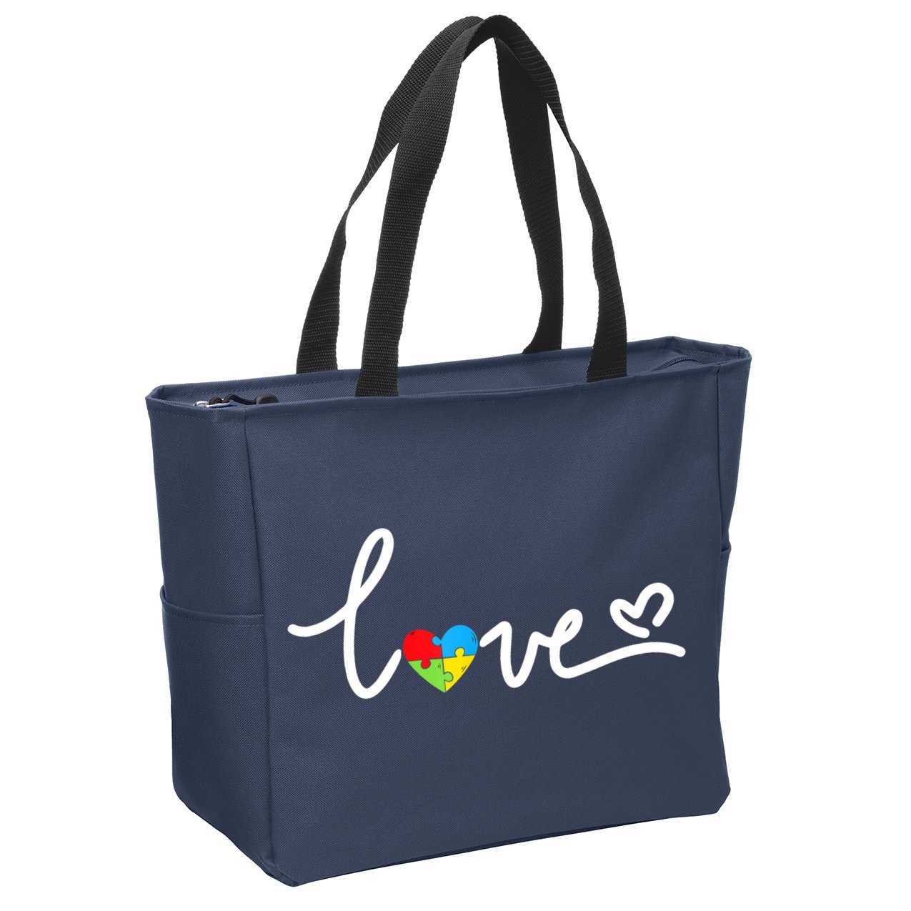 LOVE Puzzle Pieces Heart Autism Awareness Gifts Zip Tote Bag