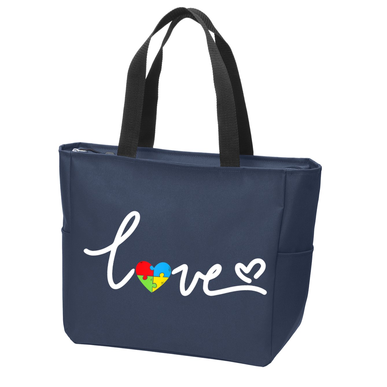 LOVE Puzzle Pieces Heart Autism Awareness Gifts Zip Tote Bag