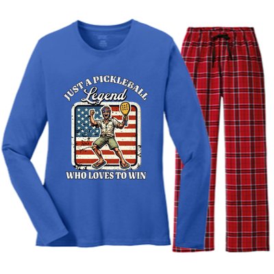 Legendary Pickleball Player Us Flag Pickleball Cute Gift Women's Long Sleeve Flannel Pajama Set 