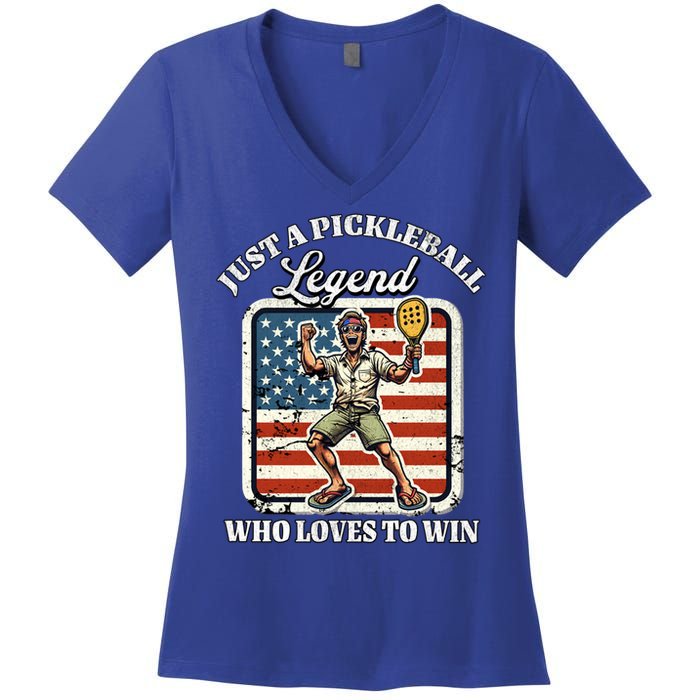 Legendary Pickleball Player Us Flag Pickleball Cute Gift Women's V-Neck T-Shirt