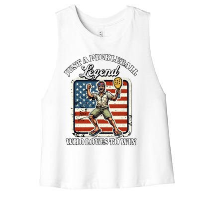 Legendary Pickleball Player Us Flag Pickleball Cute Gift Women's Racerback Cropped Tank