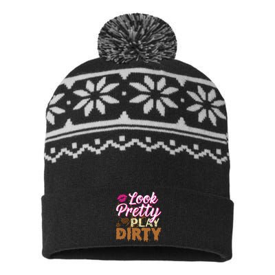 Look Pretty Play Dirty Mud Run USA-Made Snowflake Beanie