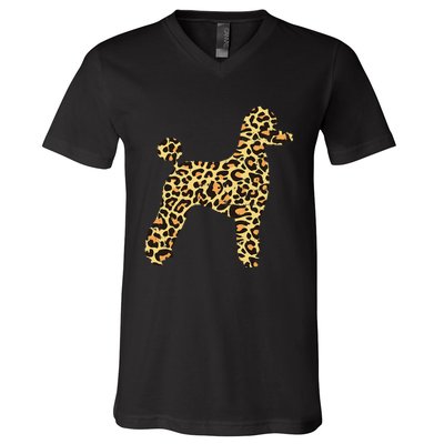 Leopard Print Poodle Pet Dog Owner Lover V-Neck T-Shirt