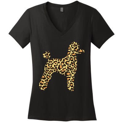 Leopard Print Poodle Pet Dog Owner Lover Women's V-Neck T-Shirt