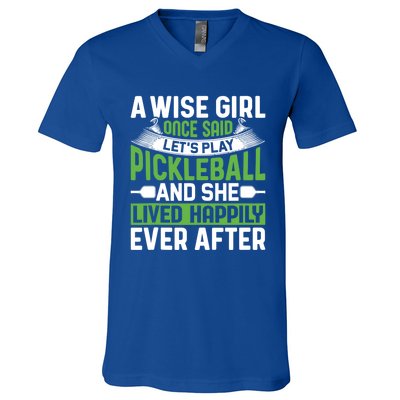 LetS Play Pickleball And She Lived Funny Pickleball Gift V-Neck T-Shirt