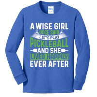 LetS Play Pickleball And She Lived Funny Pickleball Gift Kids Long Sleeve Shirt