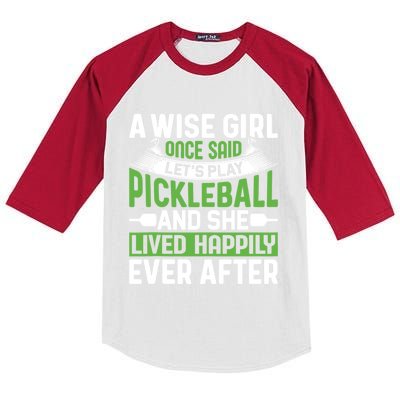 LetS Play Pickleball And She Lived Funny Pickleball Gift Kids Colorblock Raglan Jersey